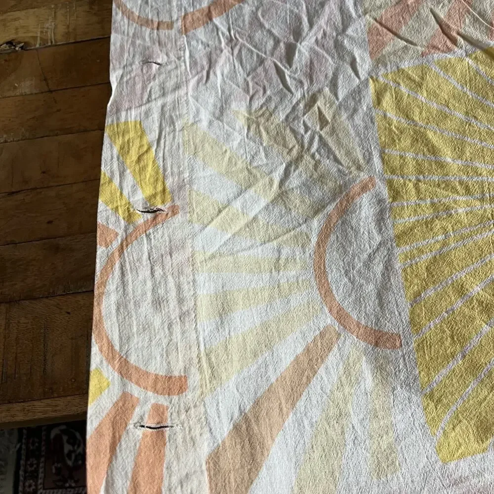 Yellow Orange Cotton Fabric Shower Curtain 69 x 70 Sun Motif Design
